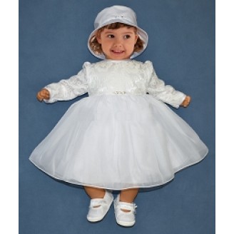 Baby Colibra Sukienka do chrztu Finezja biała + kapelusz gratis